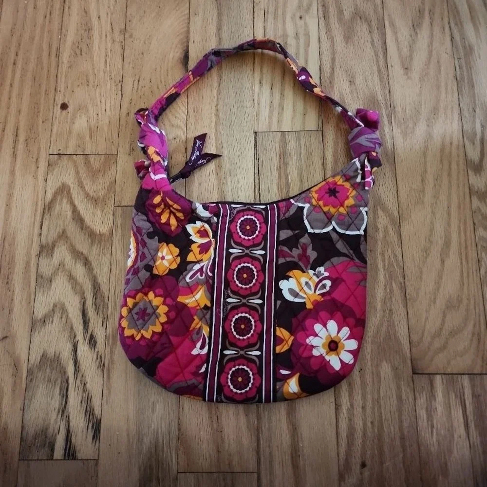 Vera Bradley Hobo Bag Womens Multicolor Quilted Floral Pockets Bohemian Whimsica